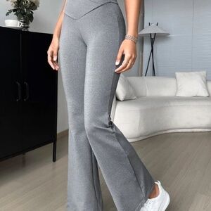 SOLD SHEIN EZwear Overlap V Waist Flare Y2k Leg Pants in Light Gray size XS